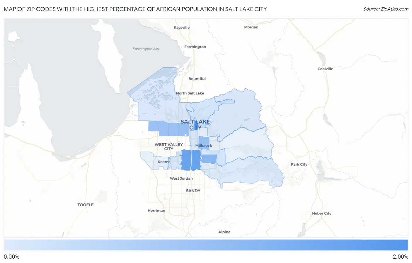 Zip Codes with the Highest Percentage of African Population in Salt Lake City Map