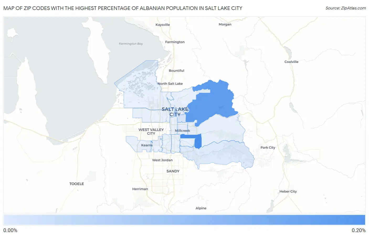 Zip Codes with the Highest Percentage of Albanian Population in Salt Lake City Map
