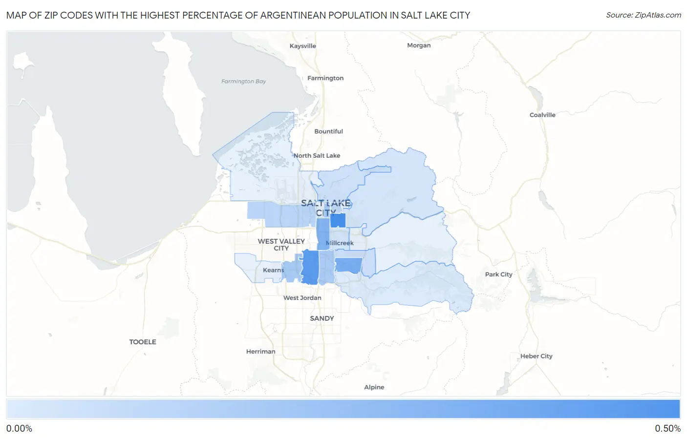 Zip Codes with the Highest Percentage of Argentinean Population in Salt Lake City Map
