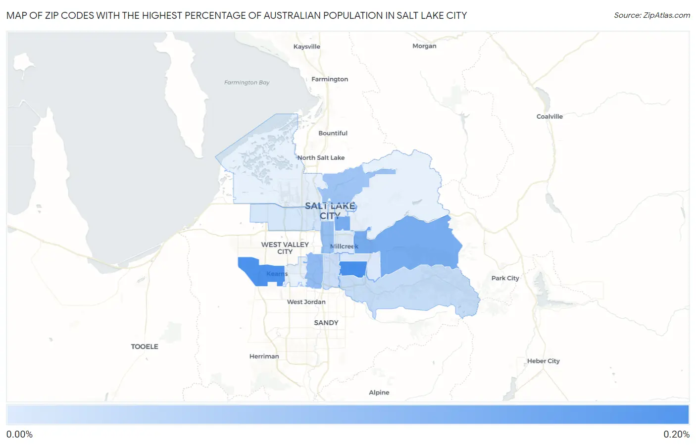 Zip Codes with the Highest Percentage of Australian Population in Salt Lake City Map