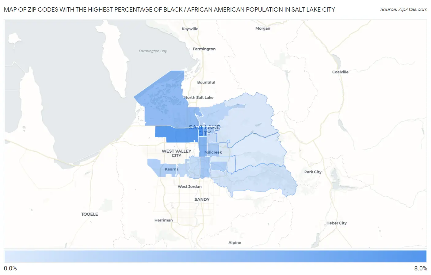 Zip Codes with the Highest Percentage of Black / African American Population in Salt Lake City Map