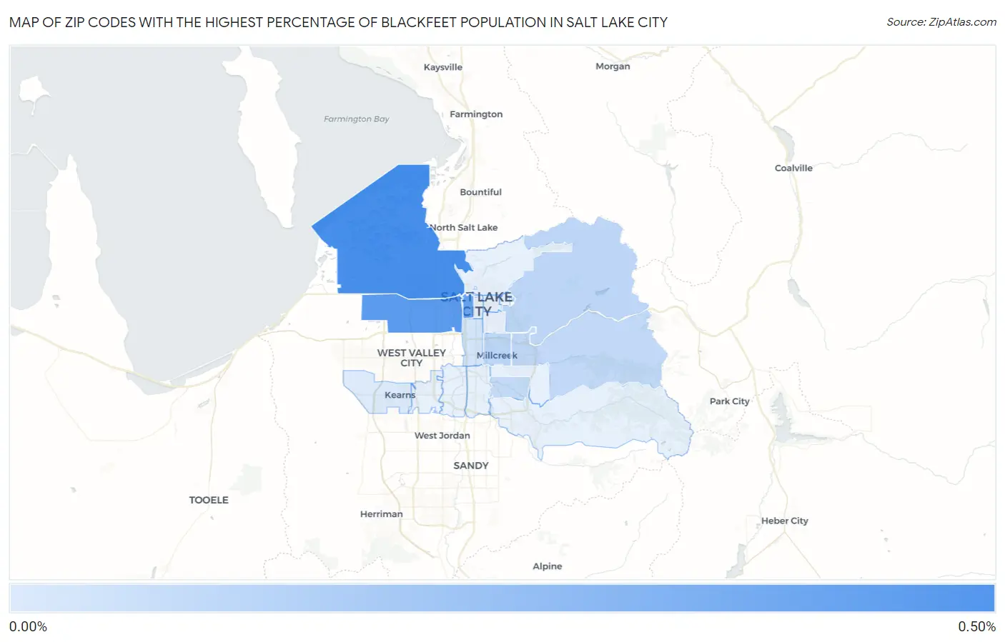 Zip Codes with the Highest Percentage of Blackfeet Population in Salt Lake City Map