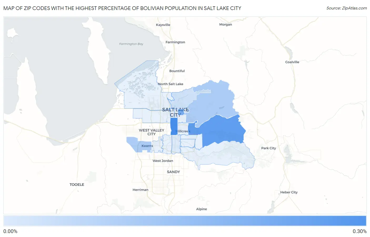 Zip Codes with the Highest Percentage of Bolivian Population in Salt Lake City Map