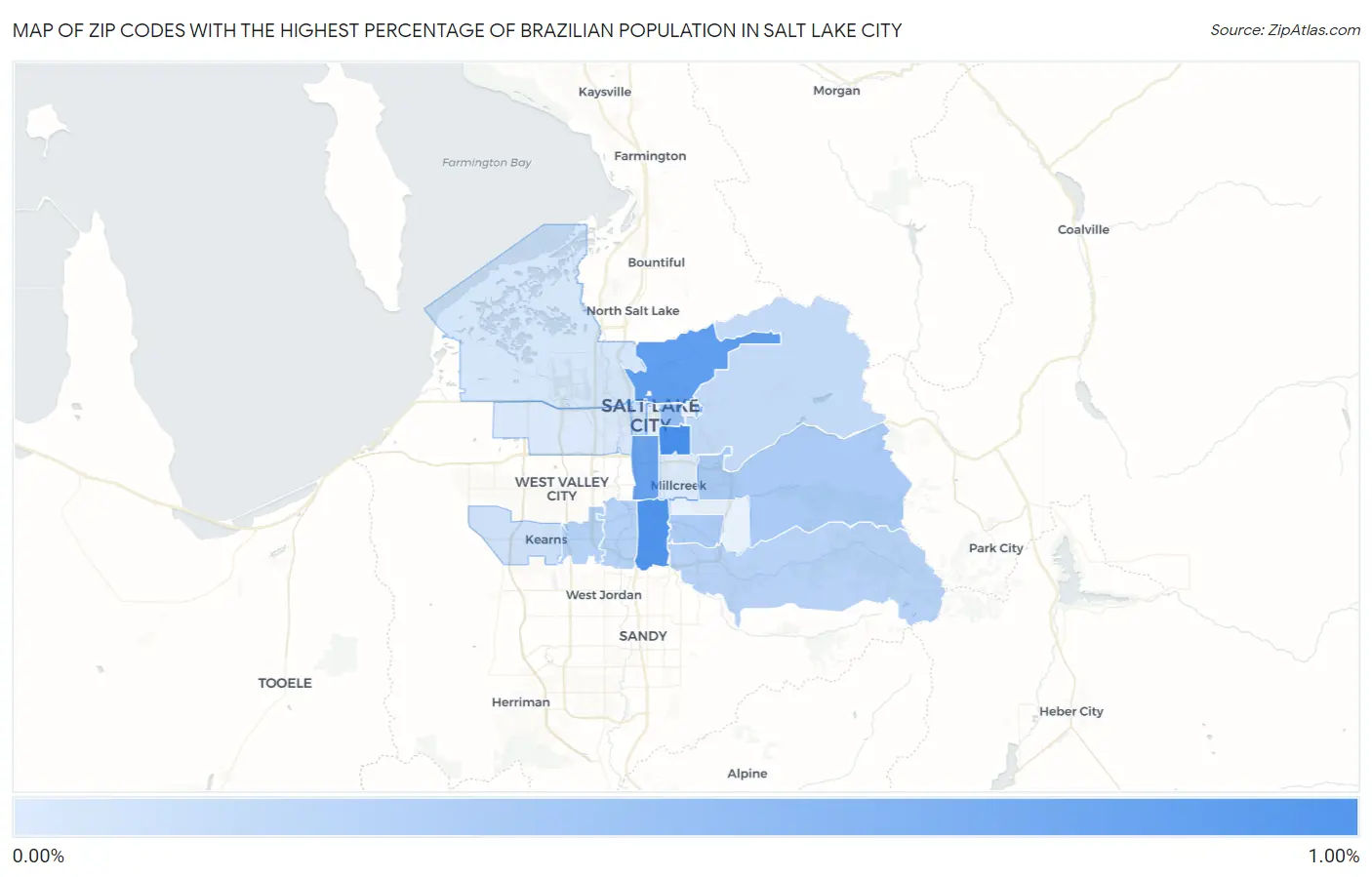 Zip Codes with the Highest Percentage of Brazilian Population in Salt Lake City Map