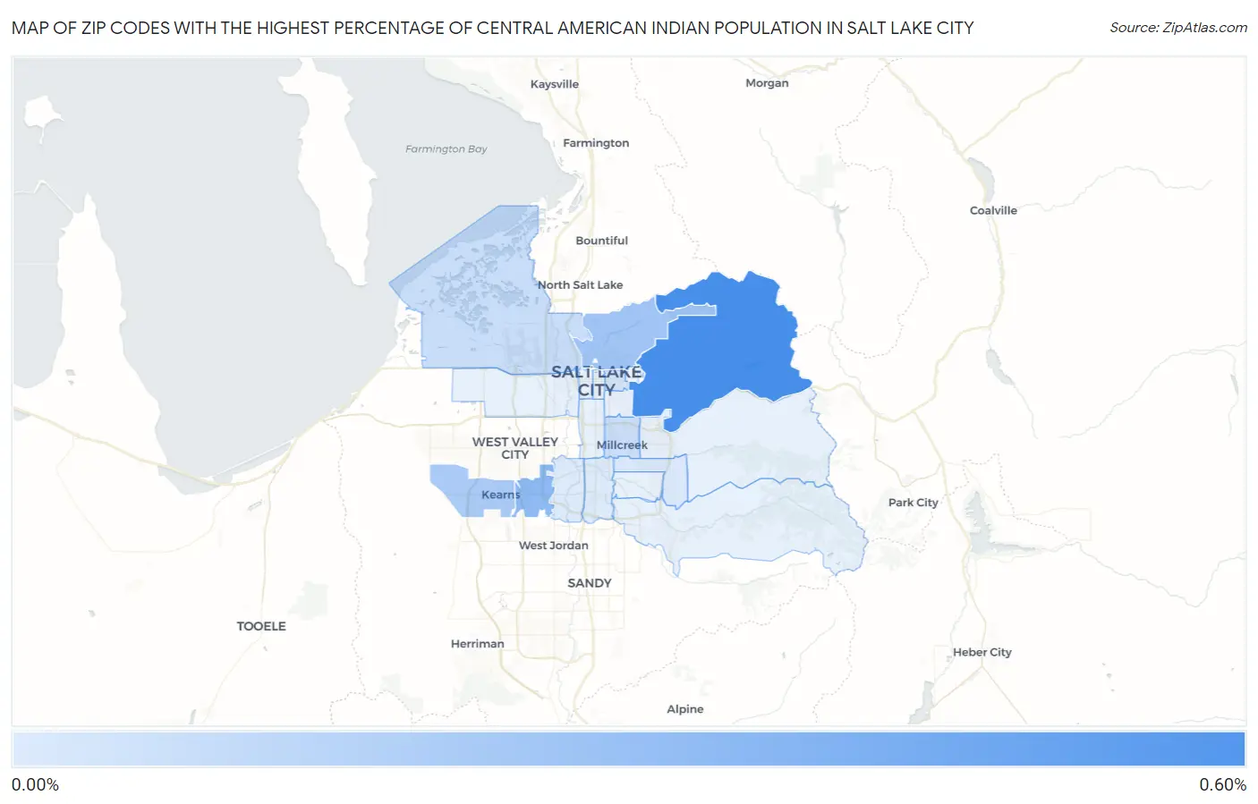 Zip Codes with the Highest Percentage of Central American Indian Population in Salt Lake City Map