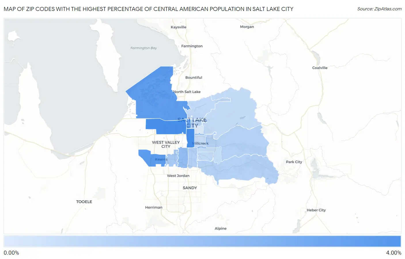 Zip Codes with the Highest Percentage of Central American Population in Salt Lake City Map