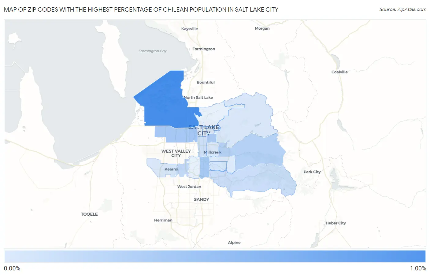 Zip Codes with the Highest Percentage of Chilean Population in Salt Lake City Map