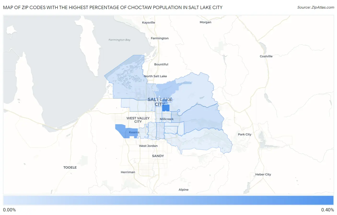 Zip Codes with the Highest Percentage of Choctaw Population in Salt Lake City Map