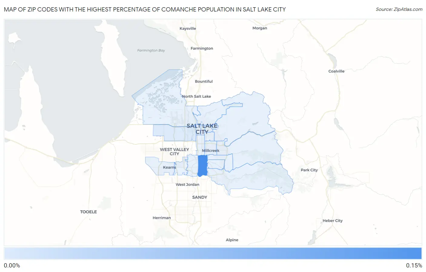 Zip Codes with the Highest Percentage of Comanche Population in Salt Lake City Map