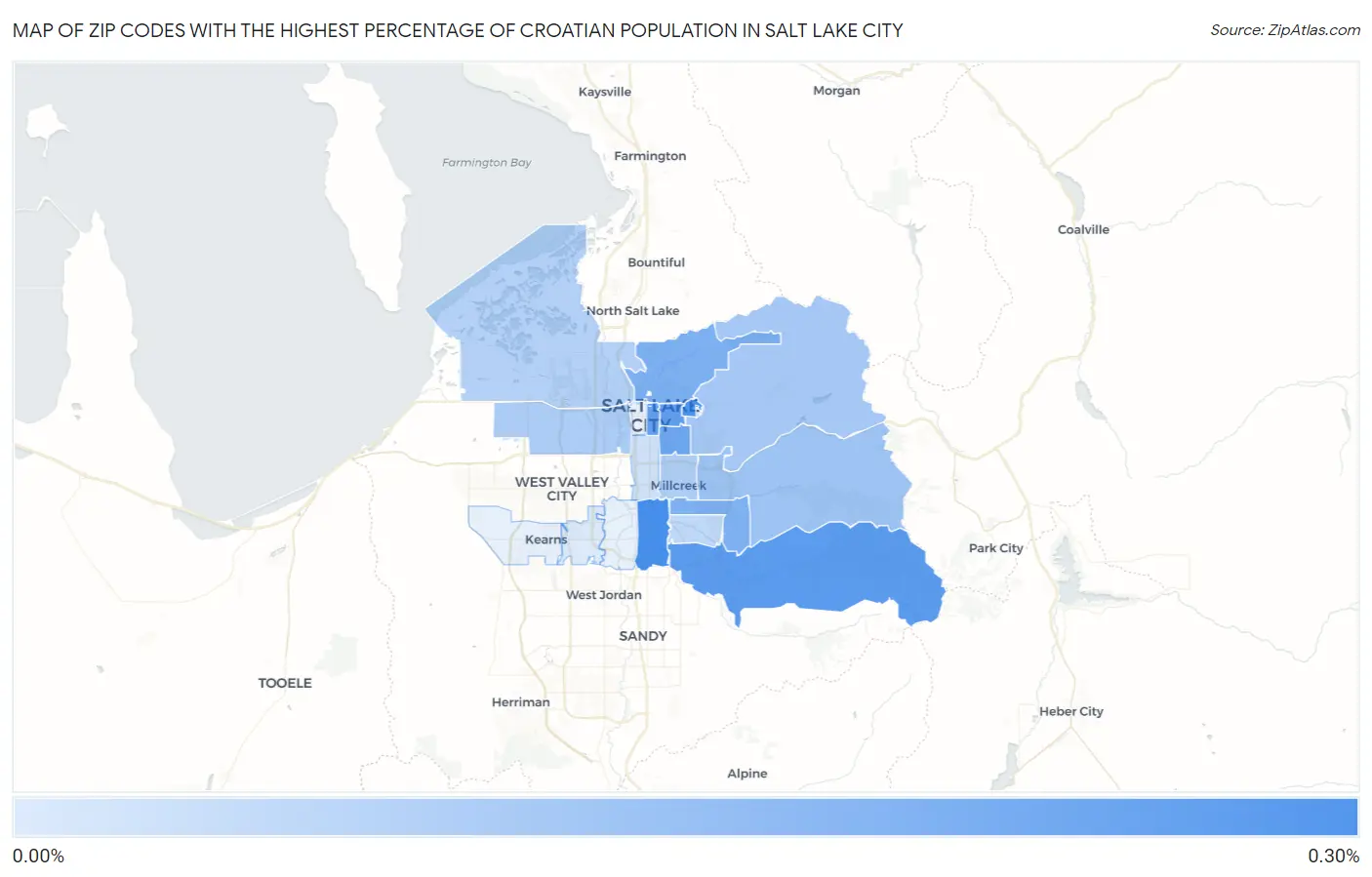 Zip Codes with the Highest Percentage of Croatian Population in Salt Lake City Map