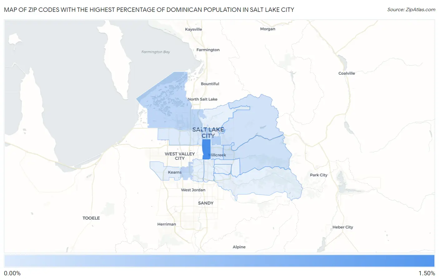 Zip Codes with the Highest Percentage of Dominican Population in Salt Lake City Map