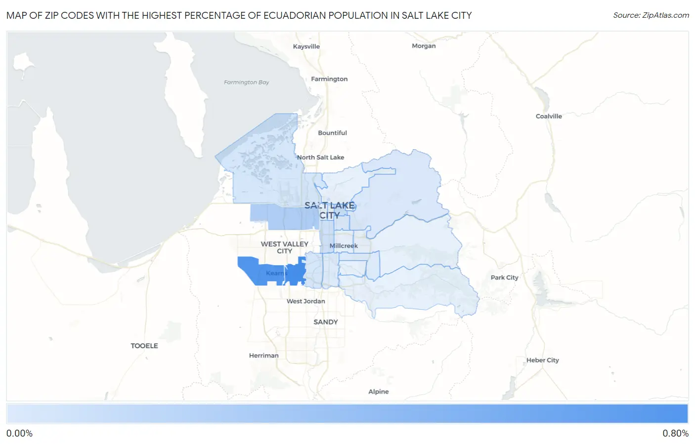 Zip Codes with the Highest Percentage of Ecuadorian Population in Salt Lake City Map