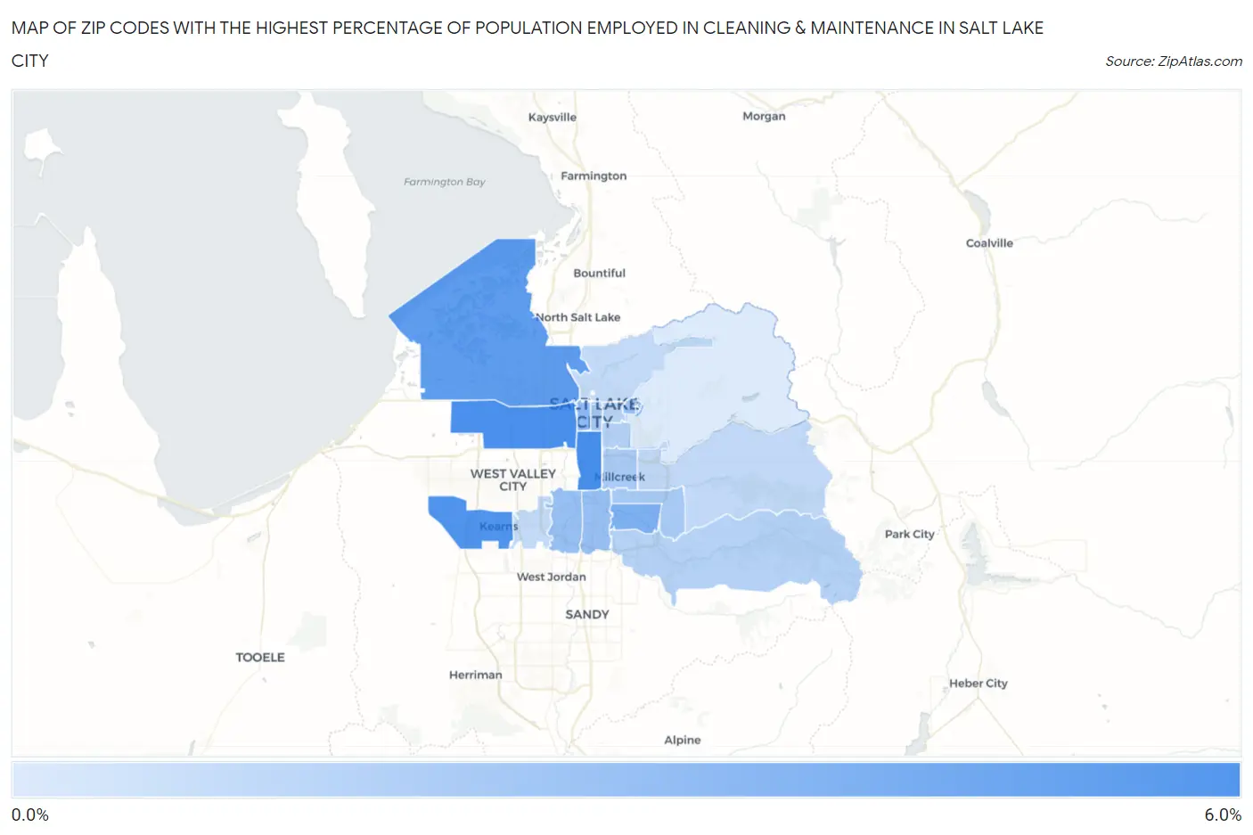 Zip Codes with the Highest Percentage of Population Employed in Cleaning & Maintenance in Salt Lake City Map