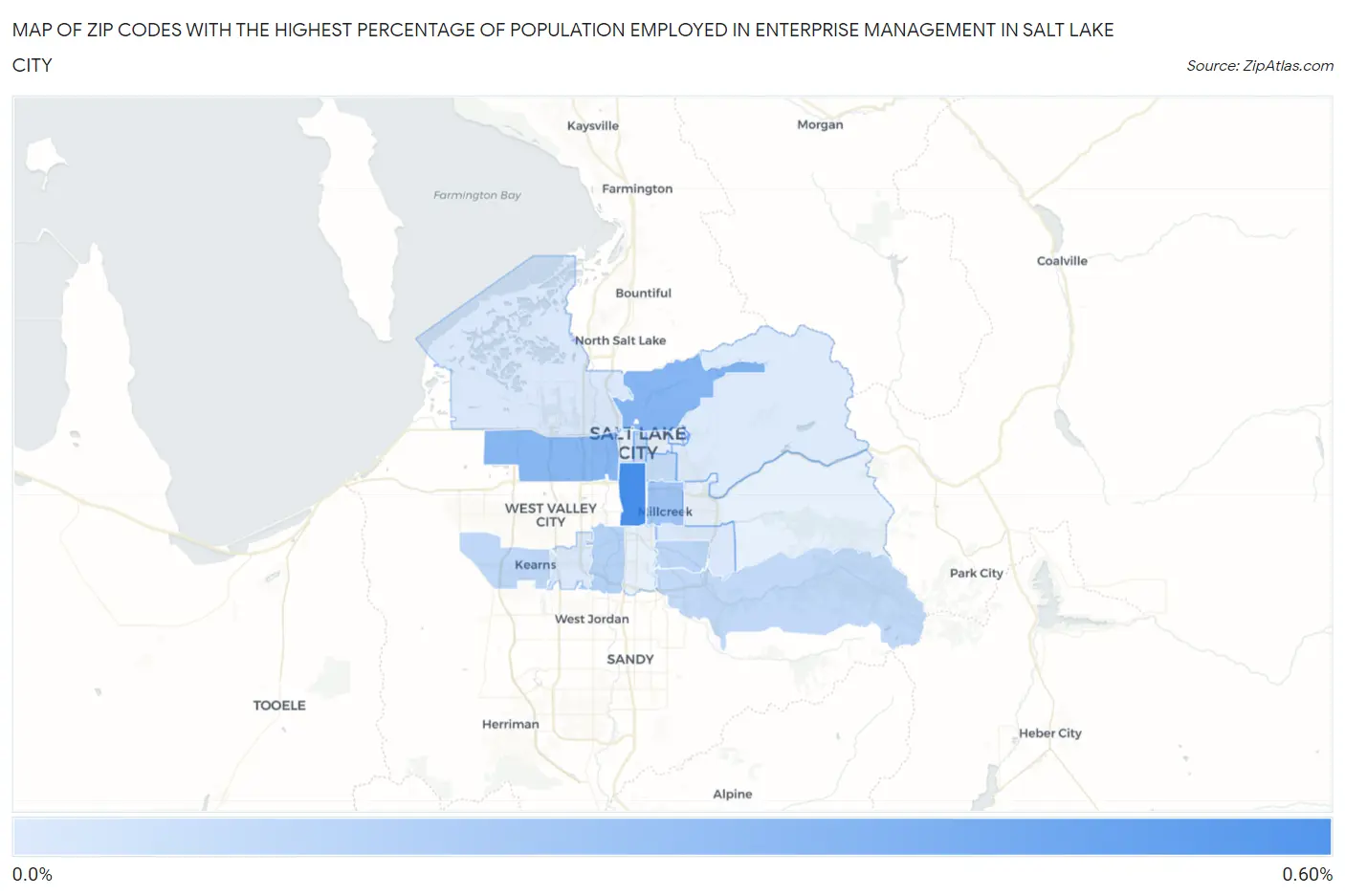 Zip Codes with the Highest Percentage of Population Employed in Enterprise Management in Salt Lake City Map