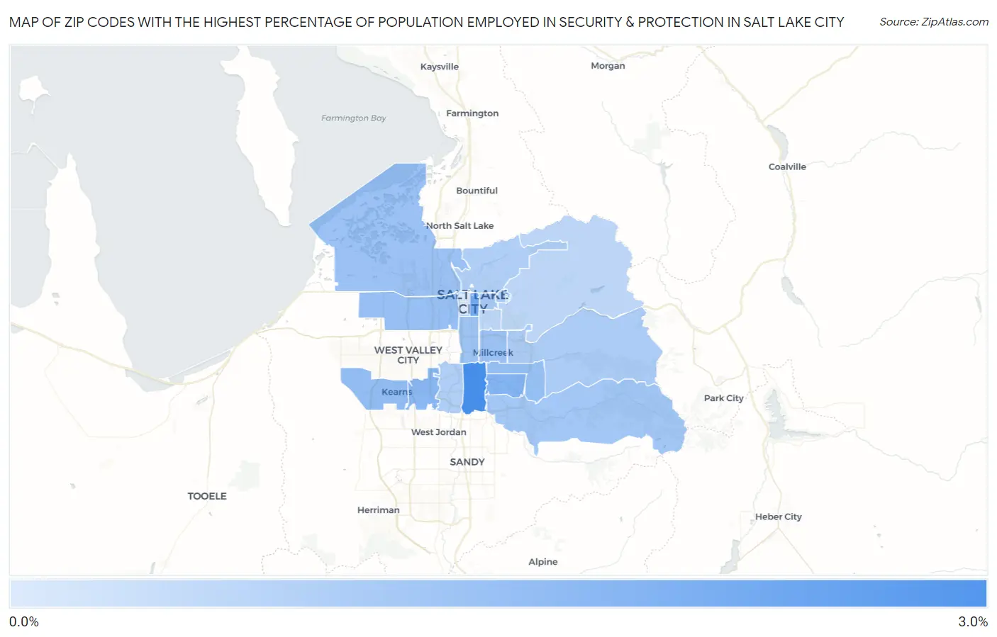 Zip Codes with the Highest Percentage of Population Employed in Security & Protection in Salt Lake City Map