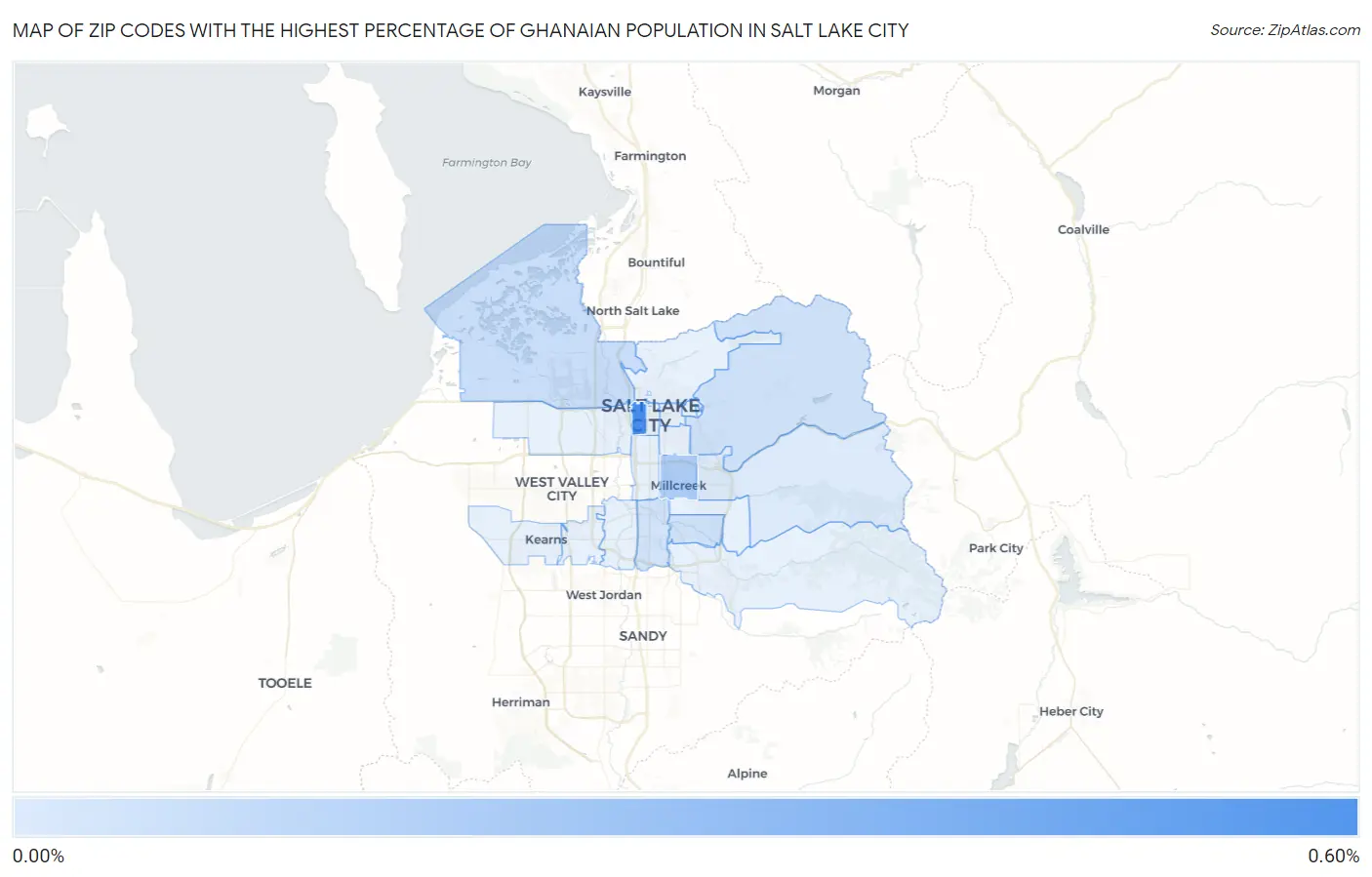 Zip Codes with the Highest Percentage of Ghanaian Population in Salt Lake City Map