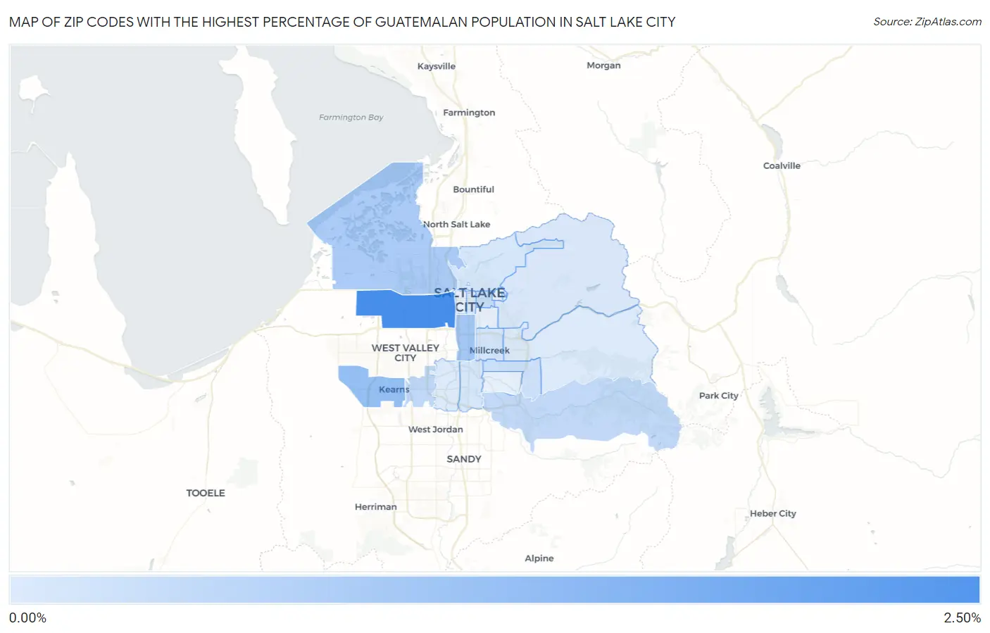 Zip Codes with the Highest Percentage of Guatemalan Population in Salt Lake City Map