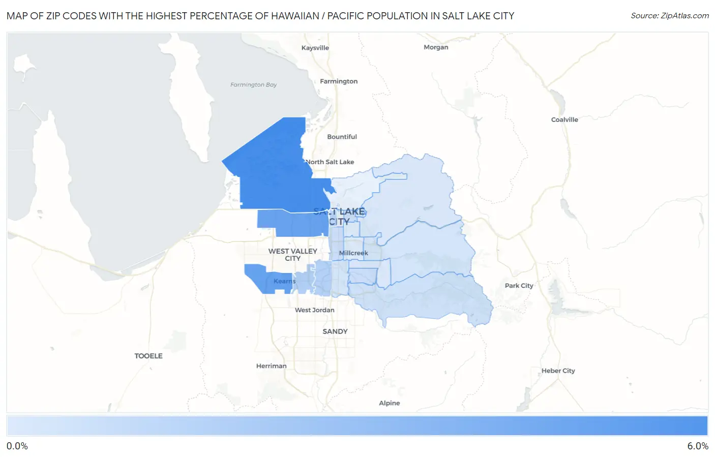 Zip Codes with the Highest Percentage of Hawaiian / Pacific Population in Salt Lake City Map