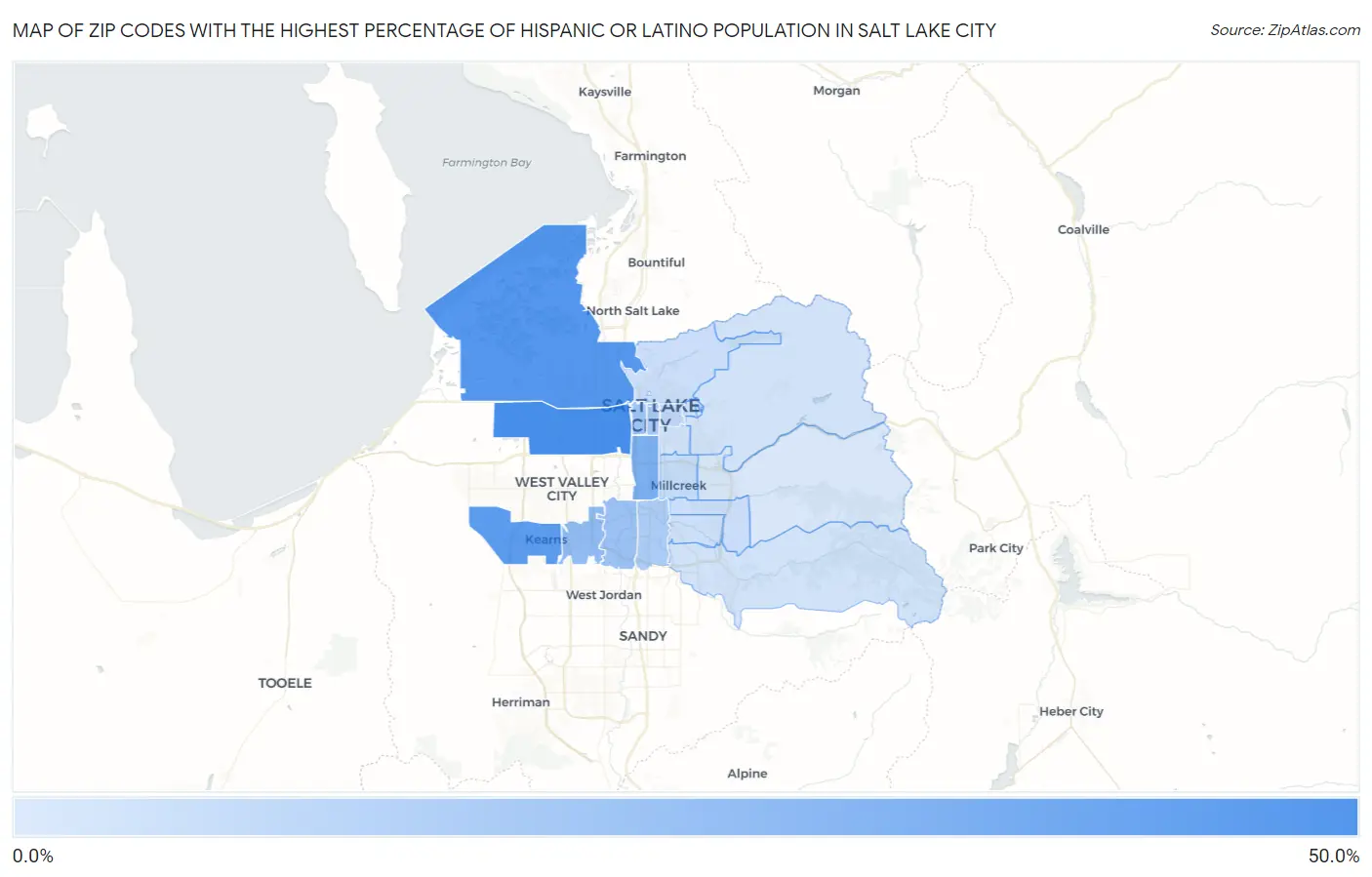 Zip Codes with the Highest Percentage of Hispanic or Latino Population in Salt Lake City Map