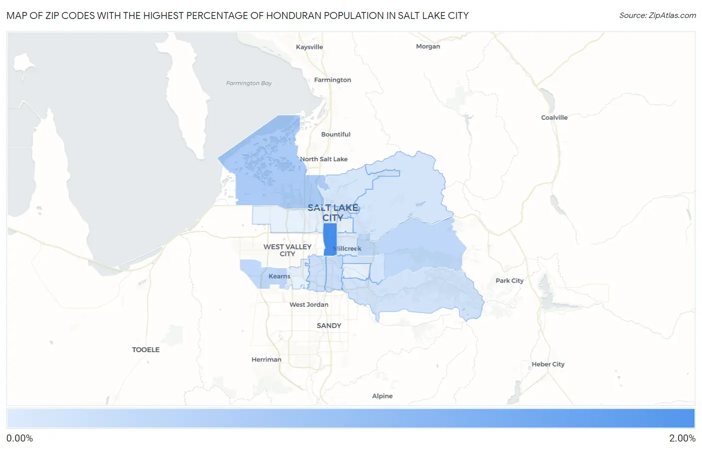 Zip Codes with the Highest Percentage of Honduran Population in Salt Lake City Map