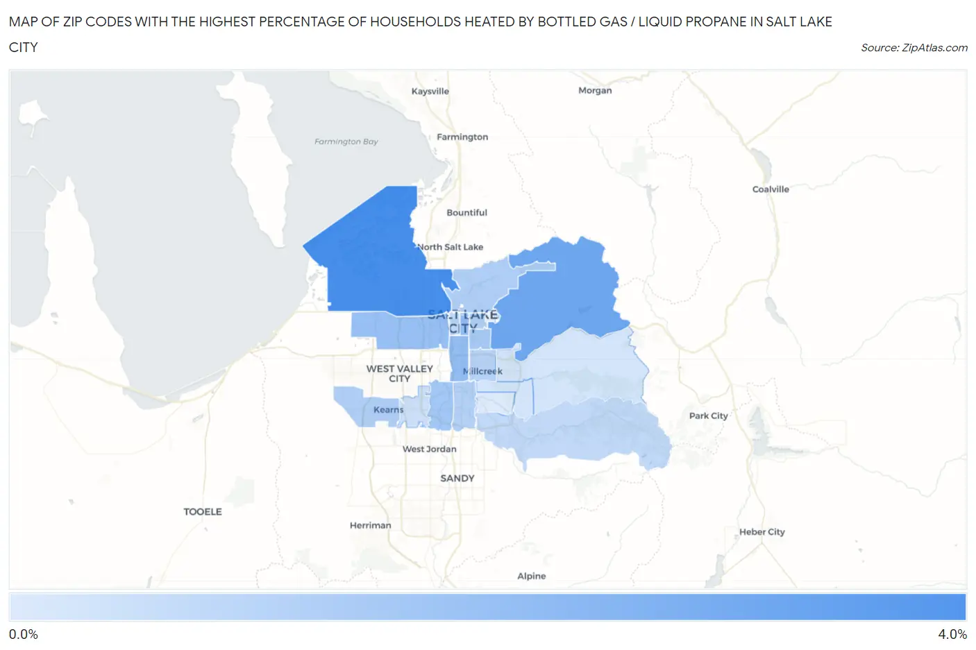 Zip Codes with the Highest Percentage of Households Heated by Bottled Gas / Liquid Propane in Salt Lake City Map