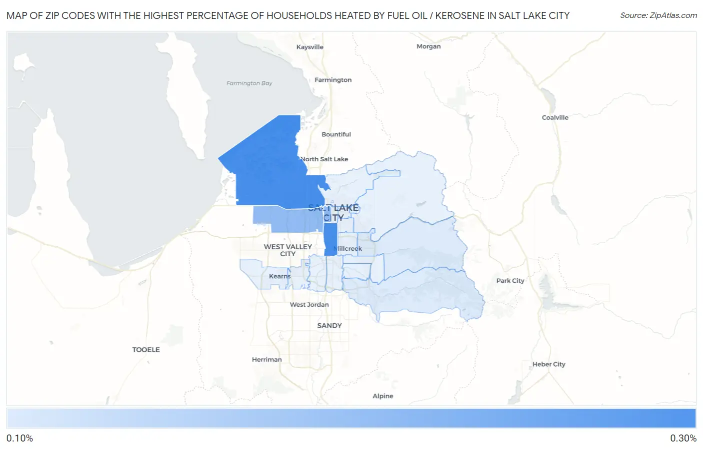 Zip Codes with the Highest Percentage of Households Heated by Fuel Oil / Kerosene in Salt Lake City Map