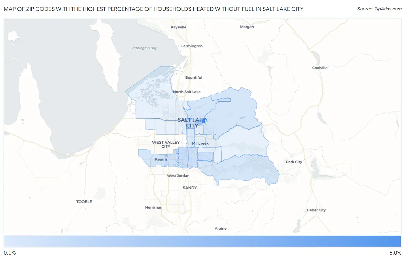Zip Codes with the Highest Percentage of Households Heated without Fuel in Salt Lake City Map