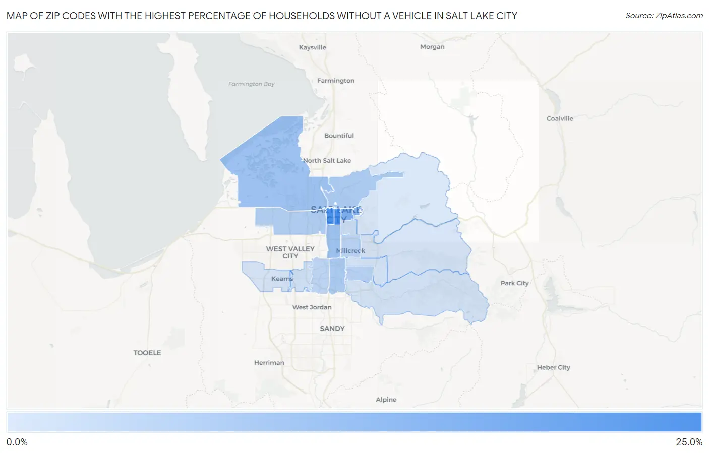 Zip Codes with the Highest Percentage of Households Without a Vehicle in Salt Lake City Map