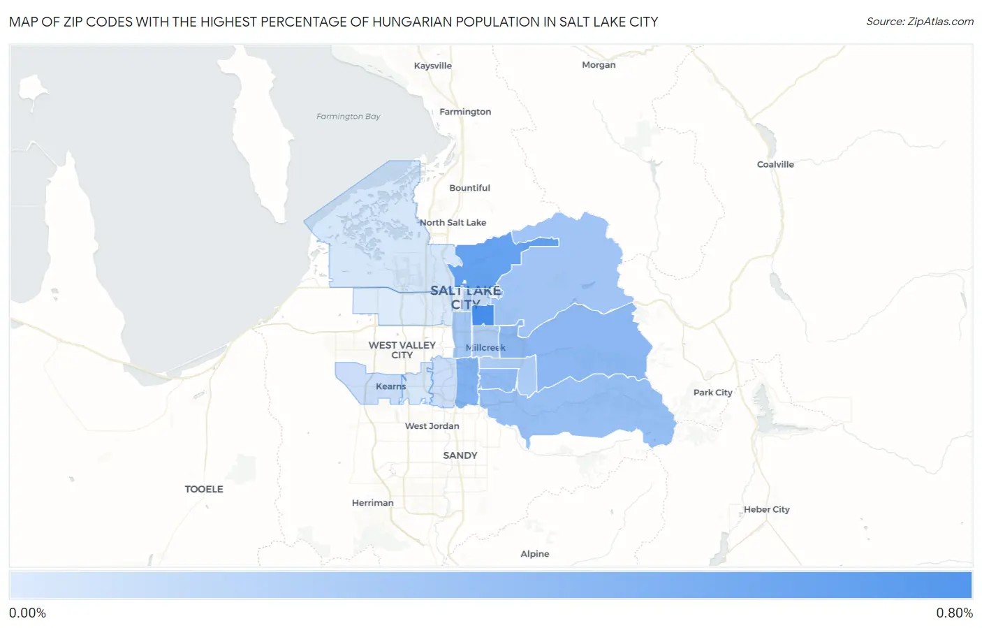 Zip Codes with the Highest Percentage of Hungarian Population in Salt Lake City Map