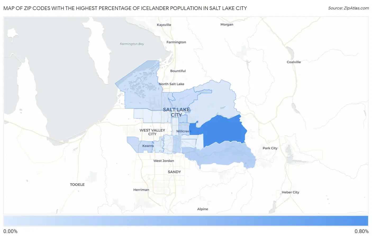 Zip Codes with the Highest Percentage of Icelander Population in Salt Lake City Map