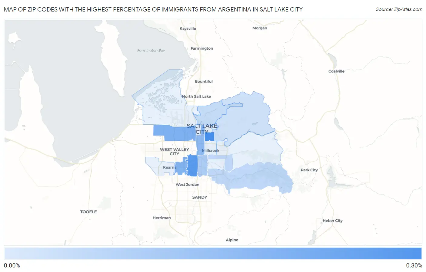 Zip Codes with the Highest Percentage of Immigrants from Argentina in Salt Lake City Map