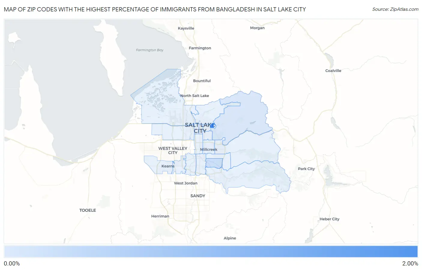 Zip Codes with the Highest Percentage of Immigrants from Bangladesh in Salt Lake City Map