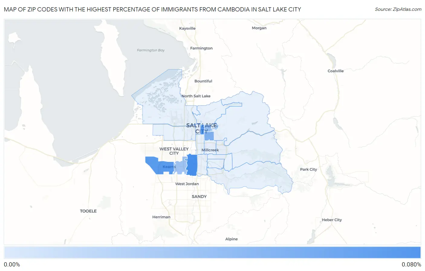 Zip Codes with the Highest Percentage of Immigrants from Cambodia in Salt Lake City Map