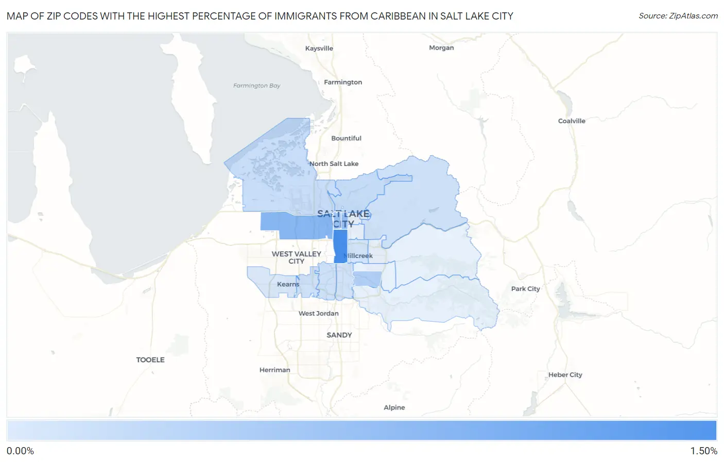 Zip Codes with the Highest Percentage of Immigrants from Caribbean in Salt Lake City Map
