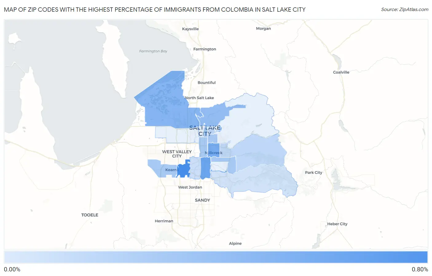 Zip Codes with the Highest Percentage of Immigrants from Colombia in Salt Lake City Map