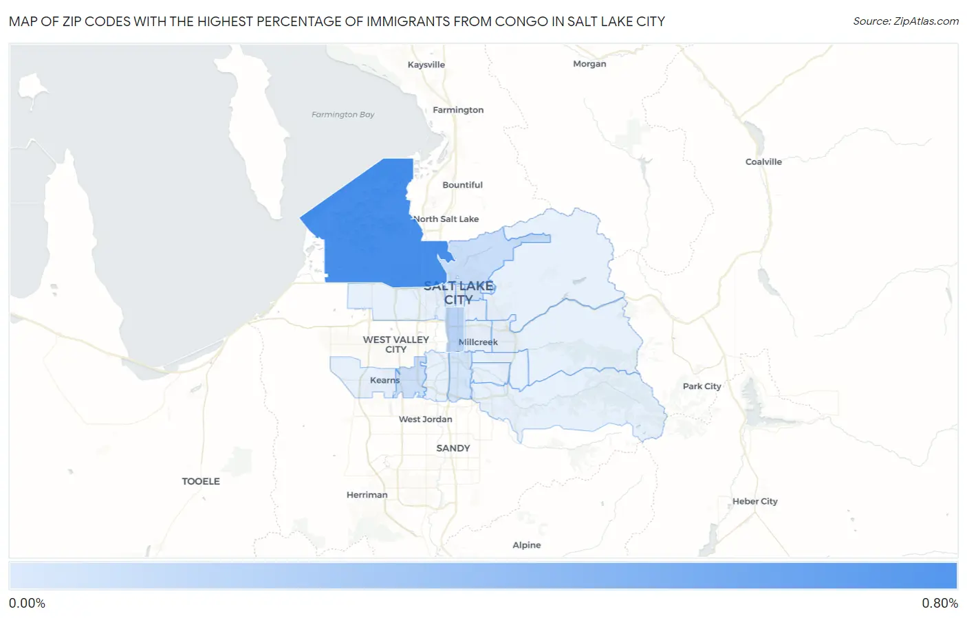 Zip Codes with the Highest Percentage of Immigrants from Congo in Salt Lake City Map