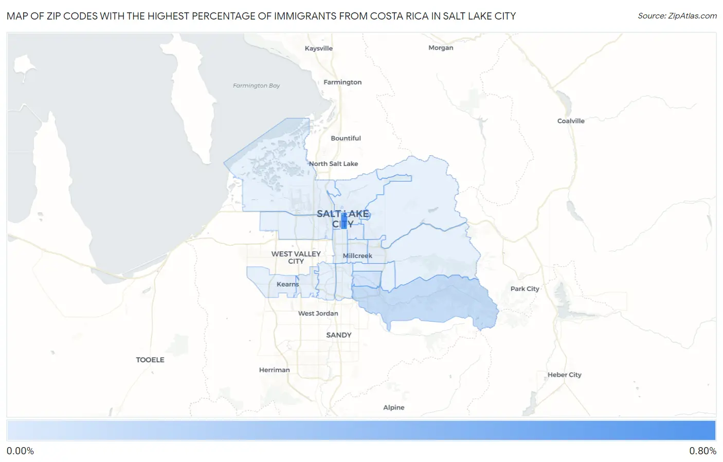 Zip Codes with the Highest Percentage of Immigrants from Costa Rica in Salt Lake City Map