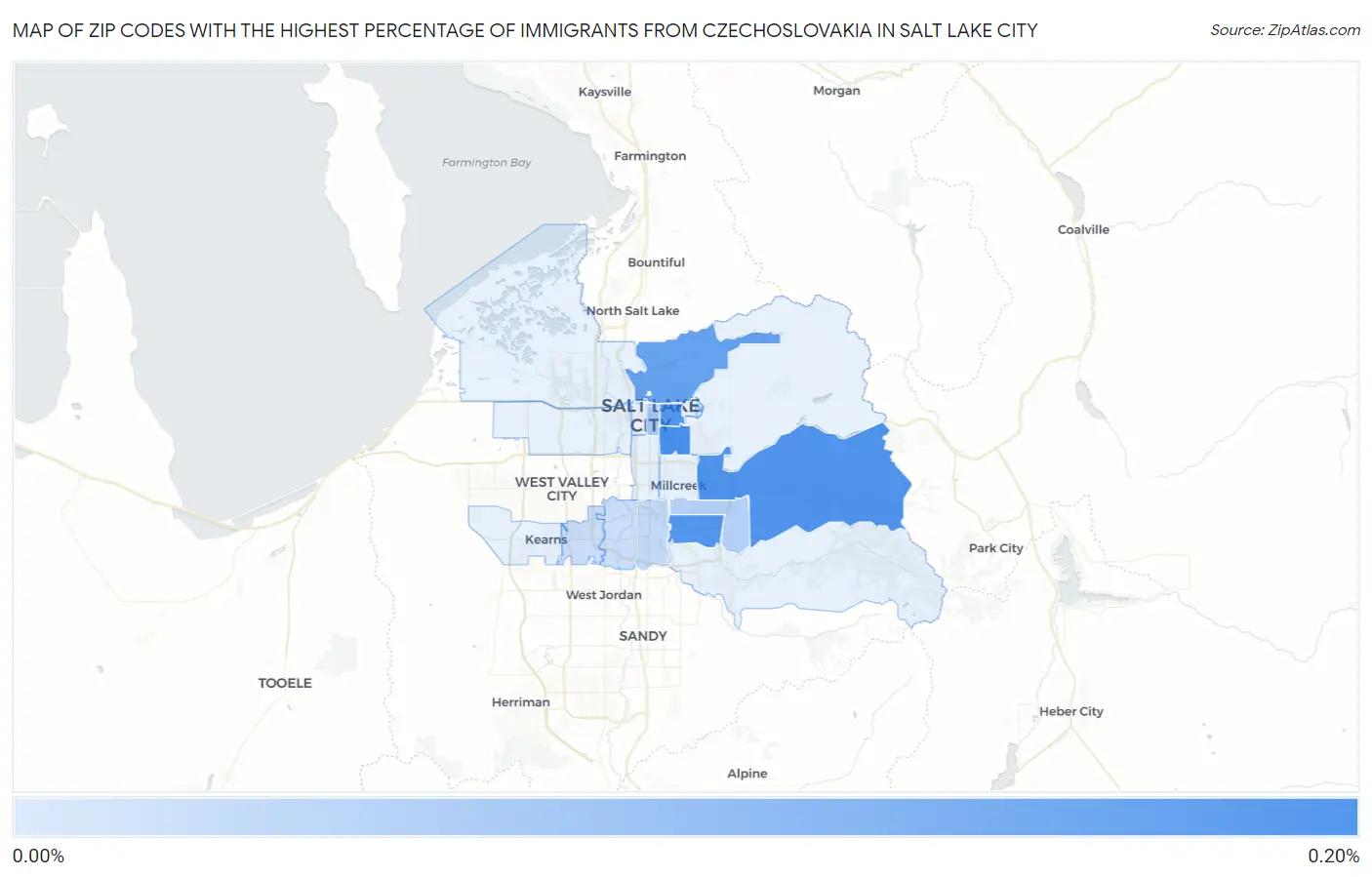 Zip Codes with the Highest Percentage of Immigrants from Czechoslovakia in Salt Lake City Map