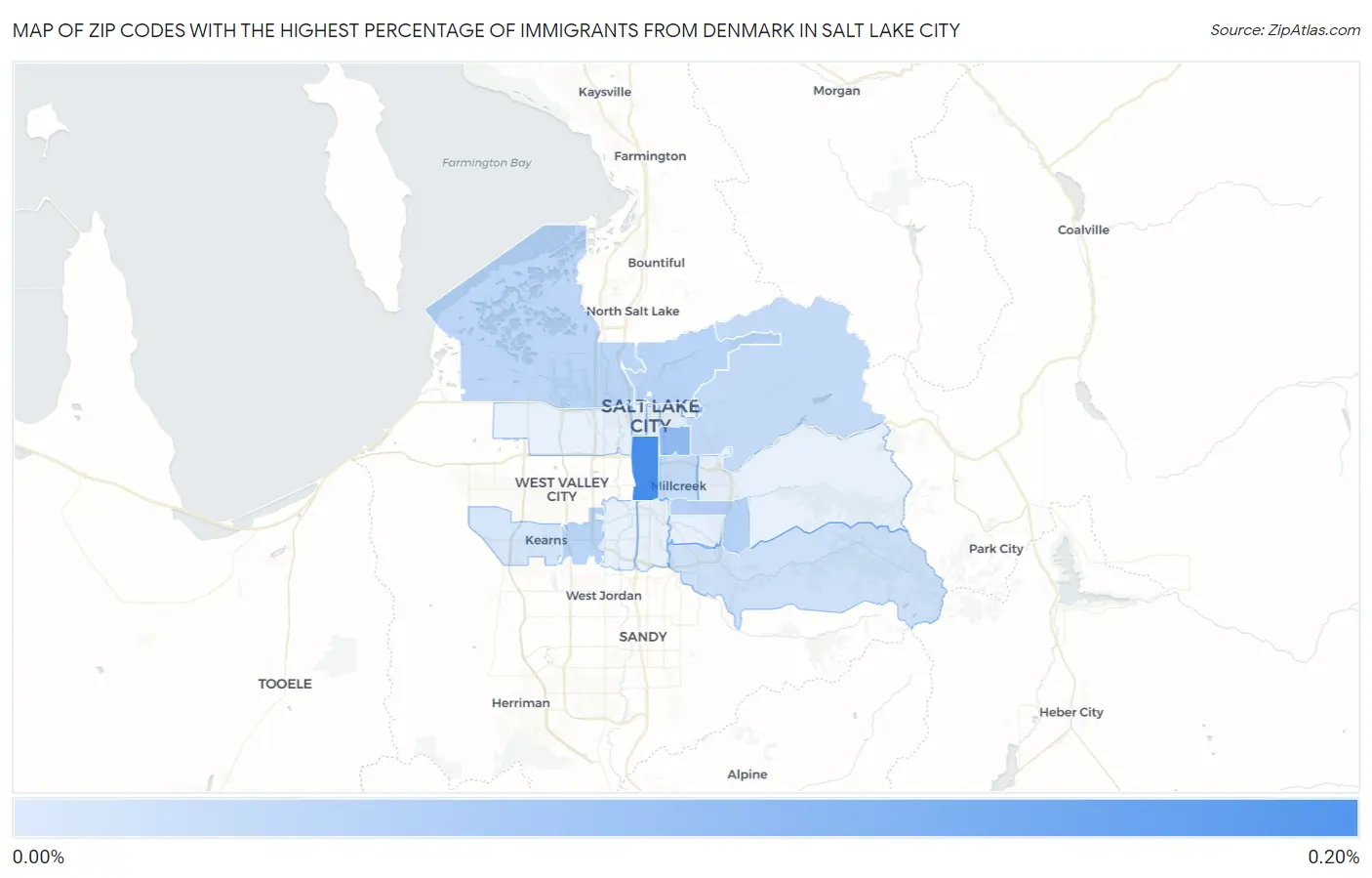 Zip Codes with the Highest Percentage of Immigrants from Denmark in Salt Lake City Map