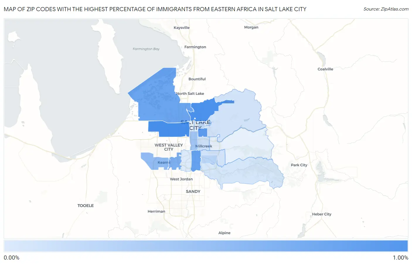 Zip Codes with the Highest Percentage of Immigrants from Eastern Africa in Salt Lake City Map