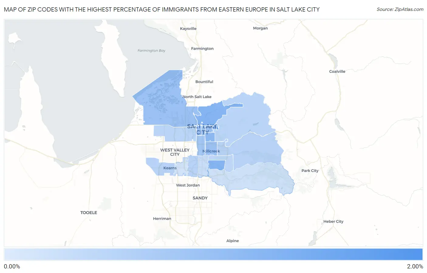 Zip Codes with the Highest Percentage of Immigrants from Eastern Europe in Salt Lake City Map