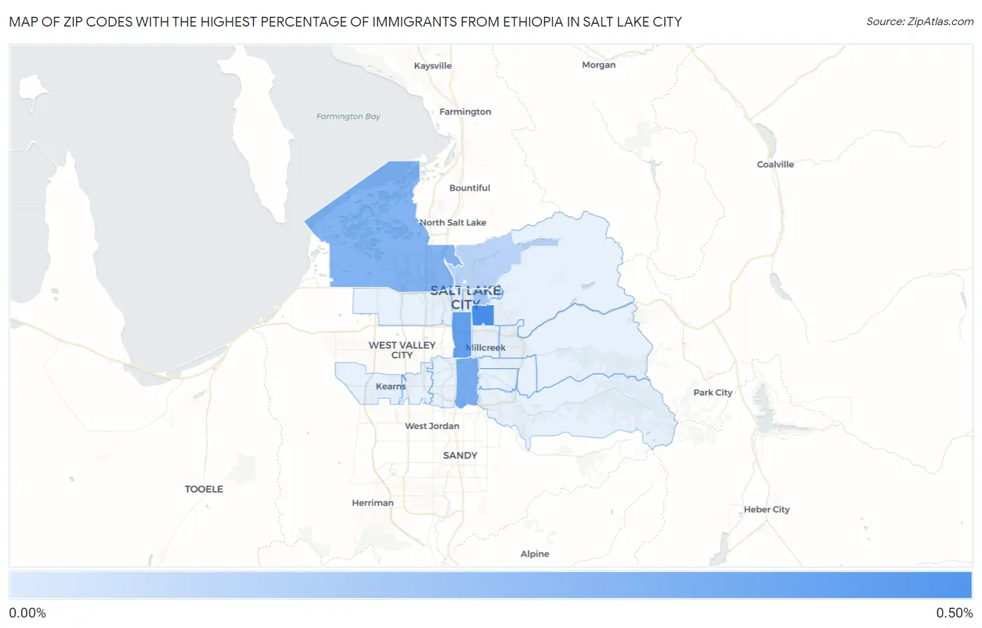 Zip Codes with the Highest Percentage of Immigrants from Ethiopia in Salt Lake City Map