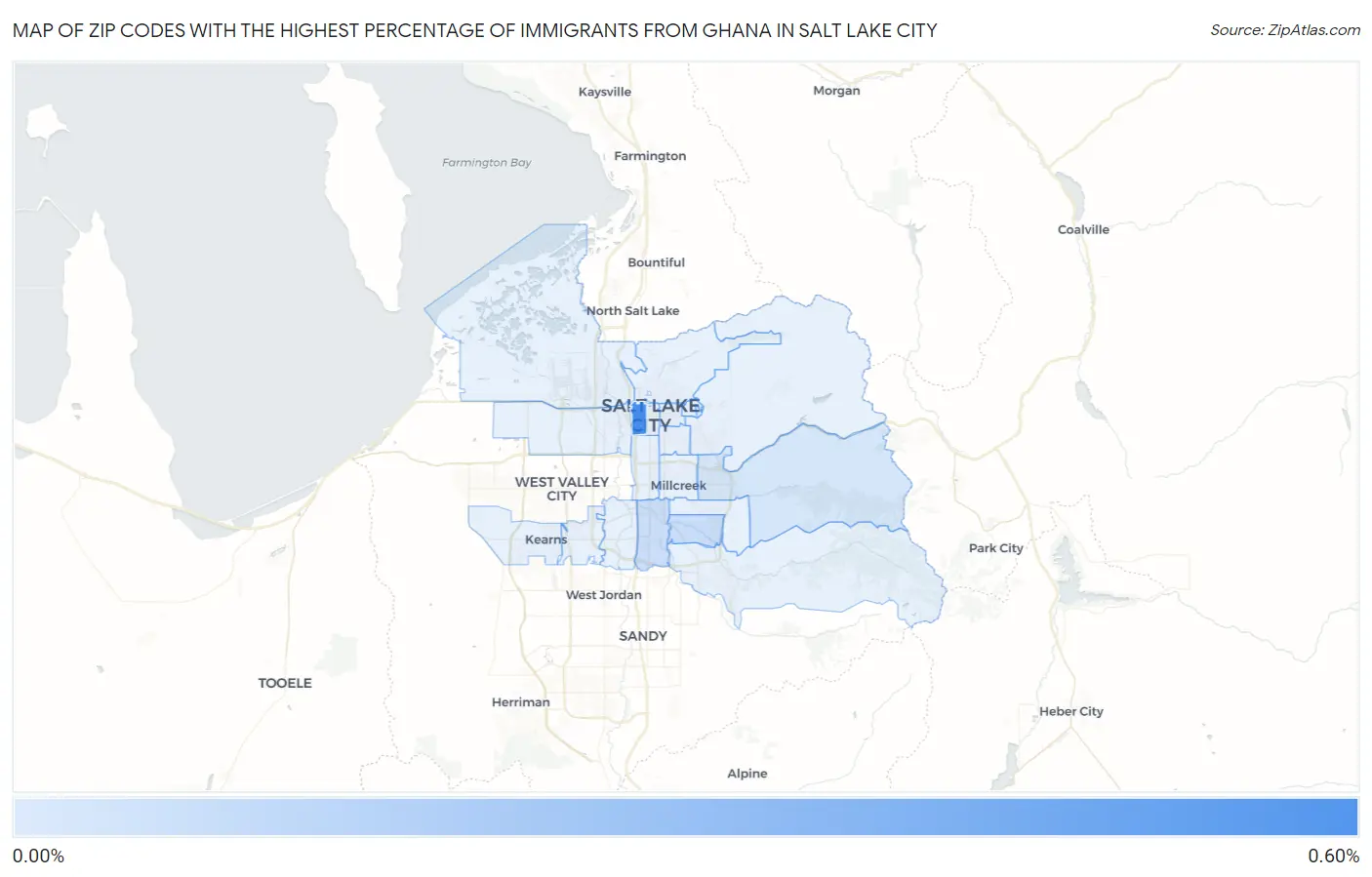 Zip Codes with the Highest Percentage of Immigrants from Ghana in Salt Lake City Map