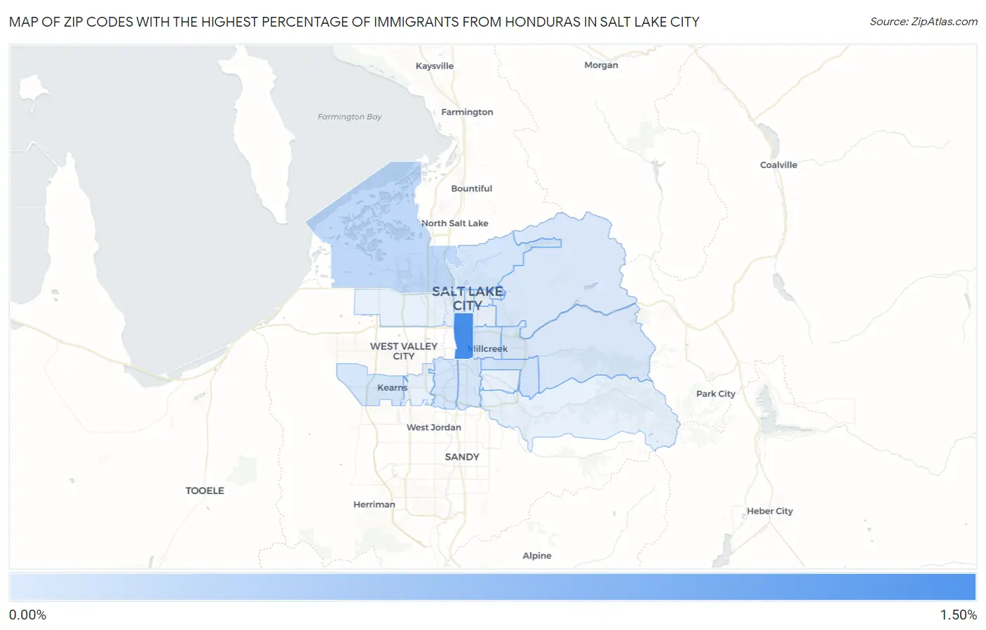 Zip Codes with the Highest Percentage of Immigrants from Honduras in Salt Lake City Map