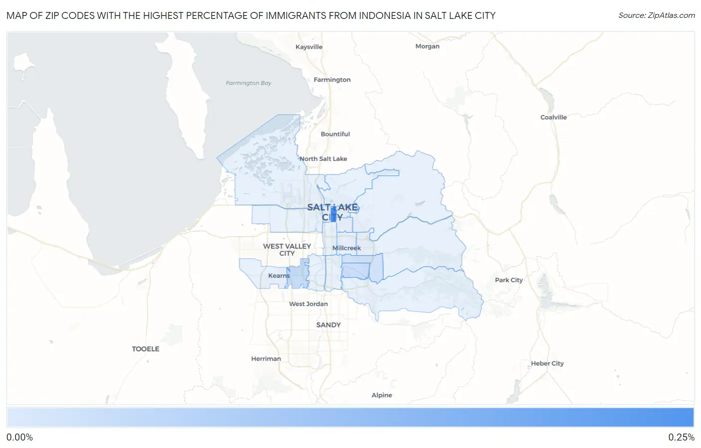 Zip Codes with the Highest Percentage of Immigrants from Indonesia in Salt Lake City Map