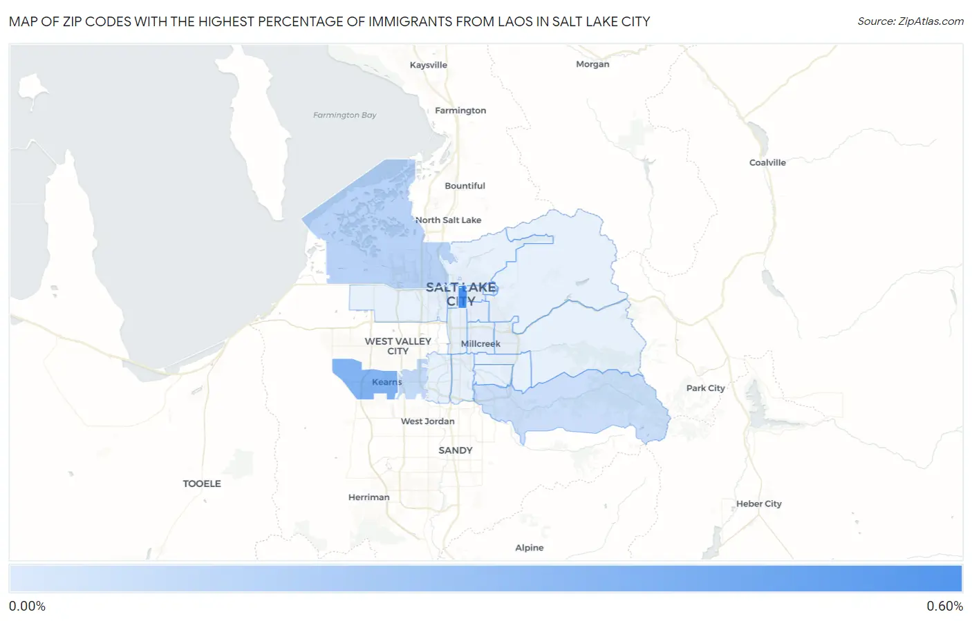 Zip Codes with the Highest Percentage of Immigrants from Laos in Salt Lake City Map