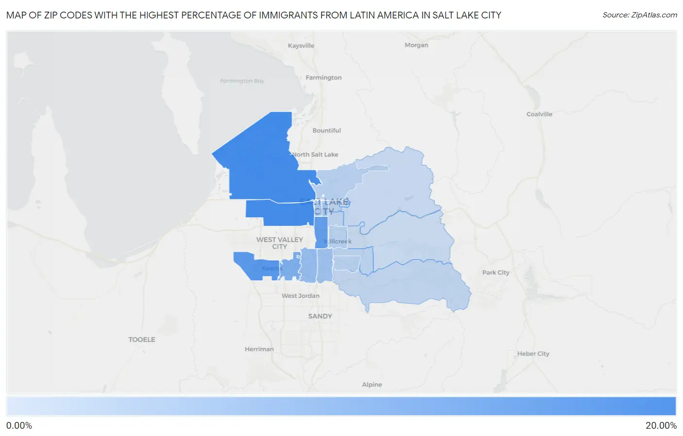 Zip Codes with the Highest Percentage of Immigrants from Latin America in Salt Lake City Map