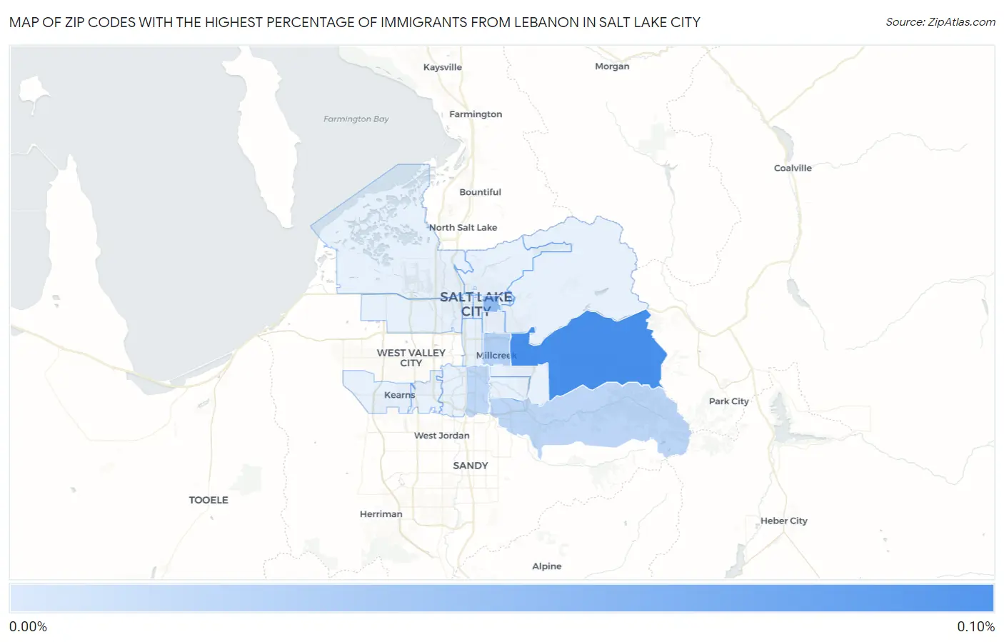 Zip Codes with the Highest Percentage of Immigrants from Lebanon in Salt Lake City Map