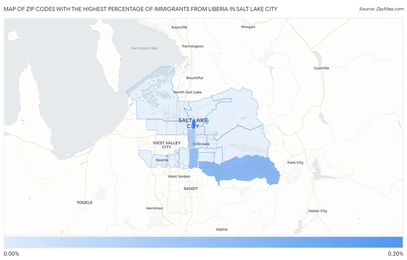Zip Codes with the Highest Percentage of Immigrants from Liberia in Salt Lake City Map