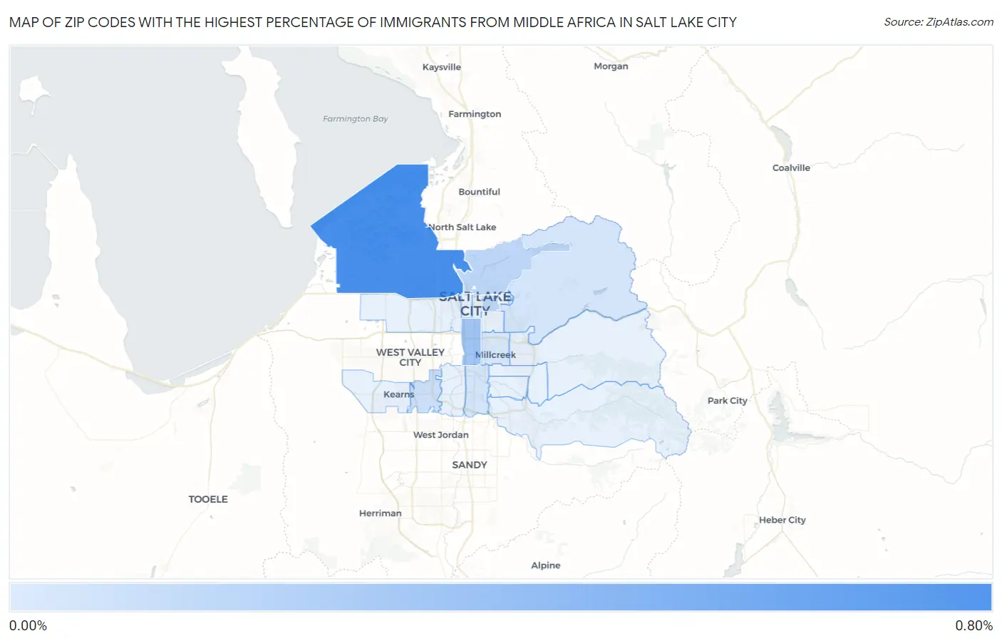 Zip Codes with the Highest Percentage of Immigrants from Middle Africa in Salt Lake City Map